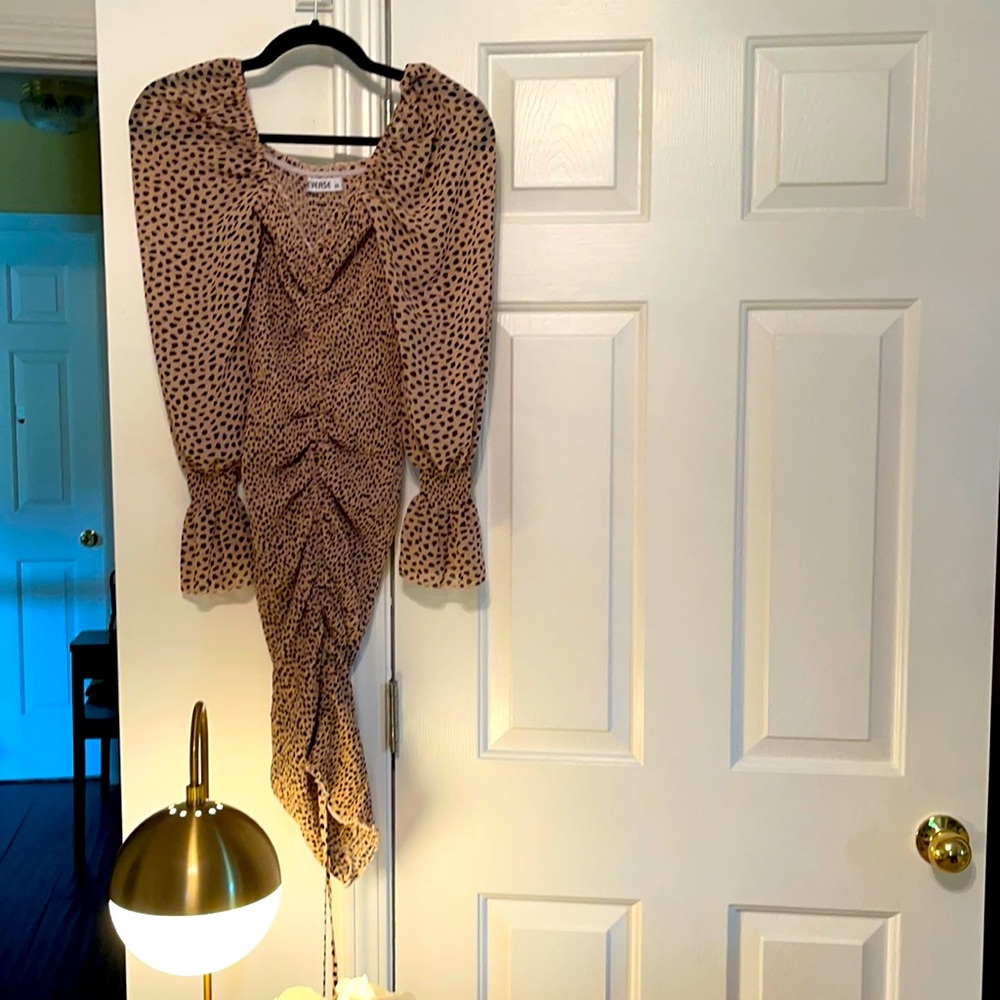 Ruched Reverse printed midi dress